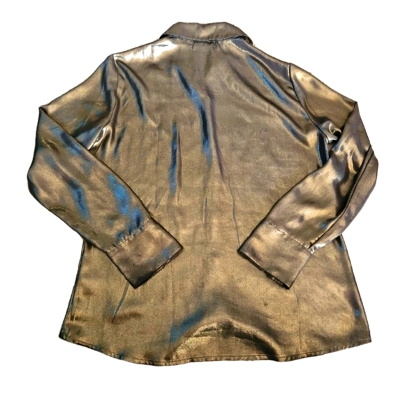 Reformation Womens Gold Metalic Nolan Long Sleeve Button Blouse S - Picture 8 of 16